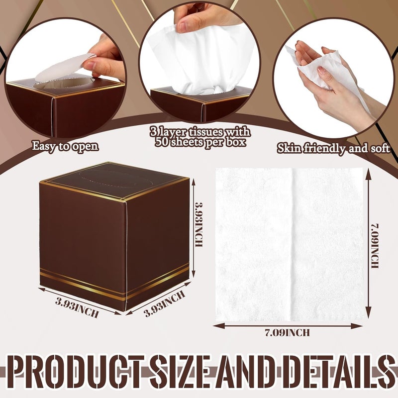 Fourluoo 12 Pack Facial Tissues Cube Boxes Face Box 600 Sheets 3 Ply Soft Paper Square Tissues Bulk for Car Pocket Toilet Household Bedroom Family (Classic Retro Color) - Image 3